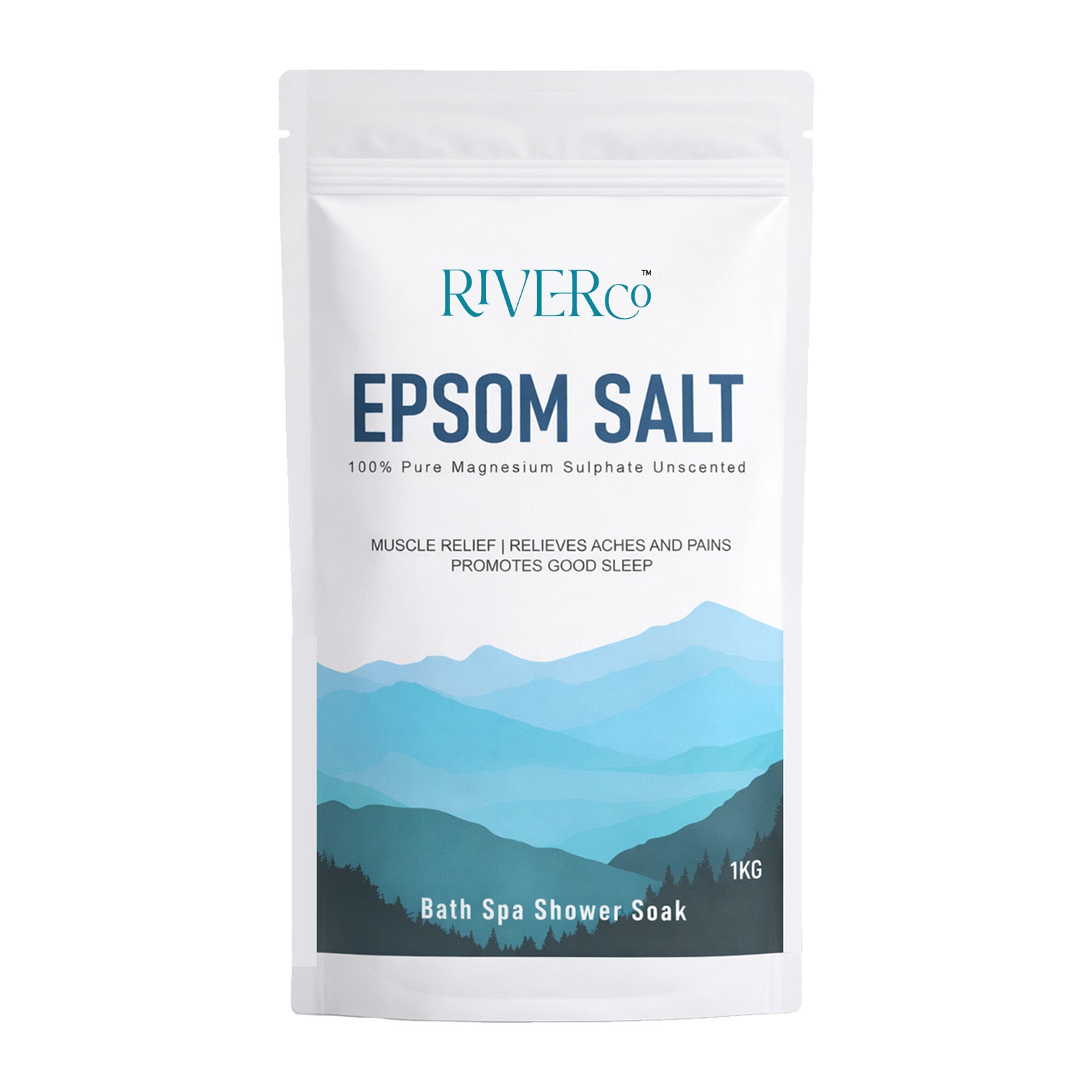 RIVERCO™ Epsom Salt, 100% Pure Magnesium Sulphate, Unscented, 1 KG, Bath Spa Shower Soak, Muscle Relief, Promotes Good Sleep
