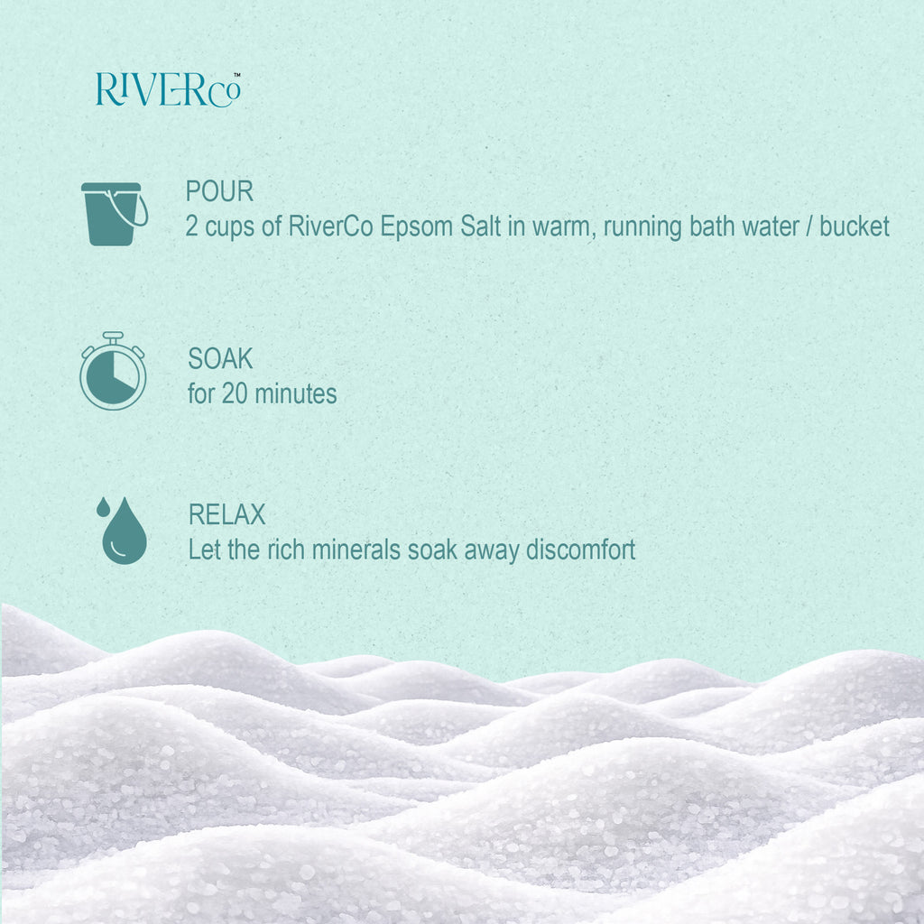 RIVERCO™ Epsom Salt, 100% Pure Magnesium Sulphate, Unscented, 1 KG, Bath Spa Shower Soak, Muscle Relief, Promotes Good Sleep