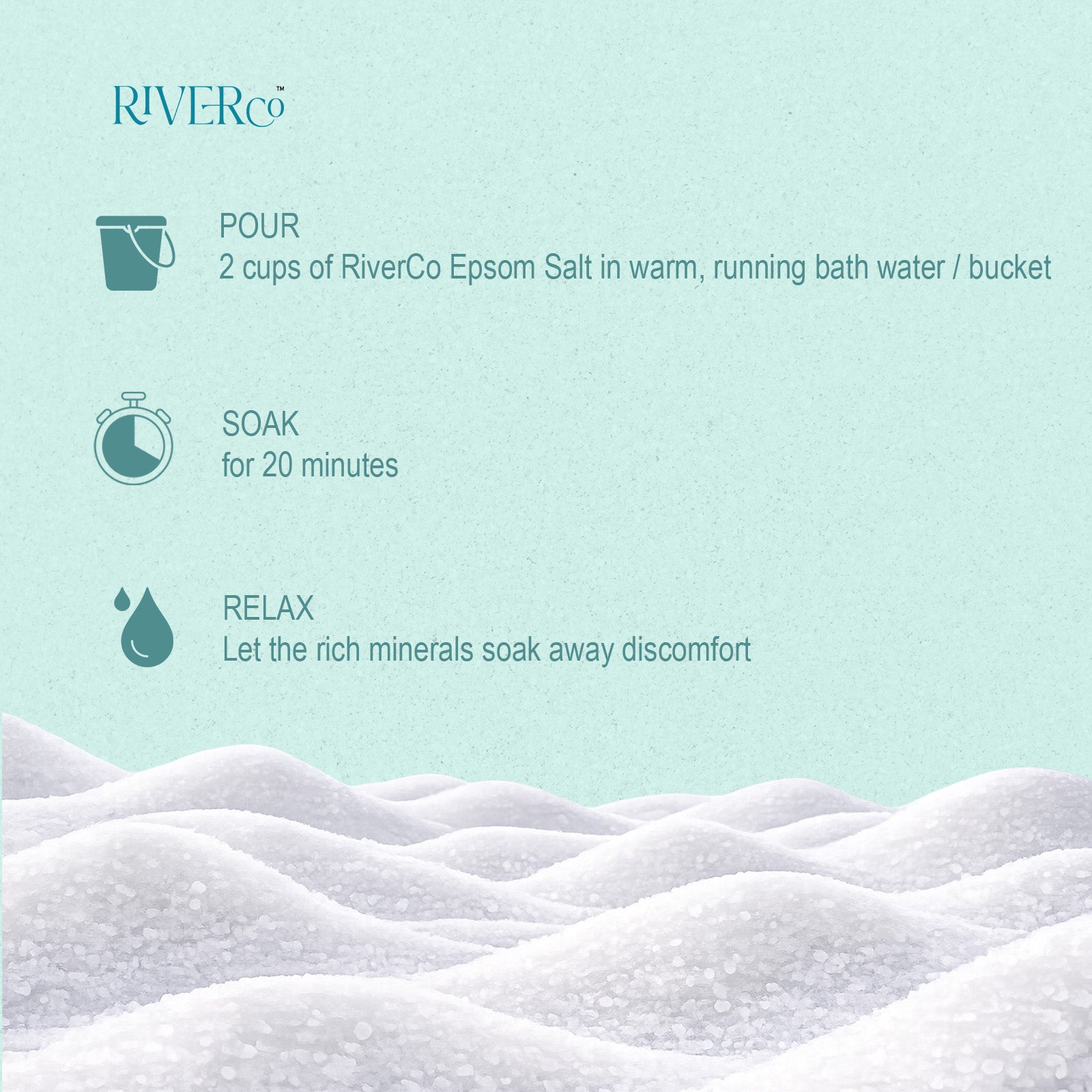 RIVERCO™ Epsom Salt, 100% Pure Magnesium Sulphate, Unscented, 1 KG, Bath Spa Shower Soak, Muscle Relief, Promotes Good Sleep
